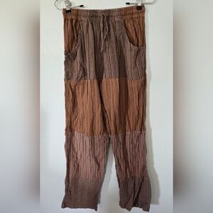 Soul Flower Brown Striped Patchwork Cotton Pants Size Medium